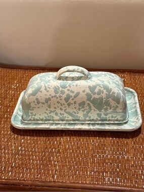 Creative Co-op Enameled Splatterware Butter Dish